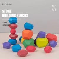 rainbow and gradients colour or log wooden colored stone building blocks nordic style children wood naturall stacking puzzle toy