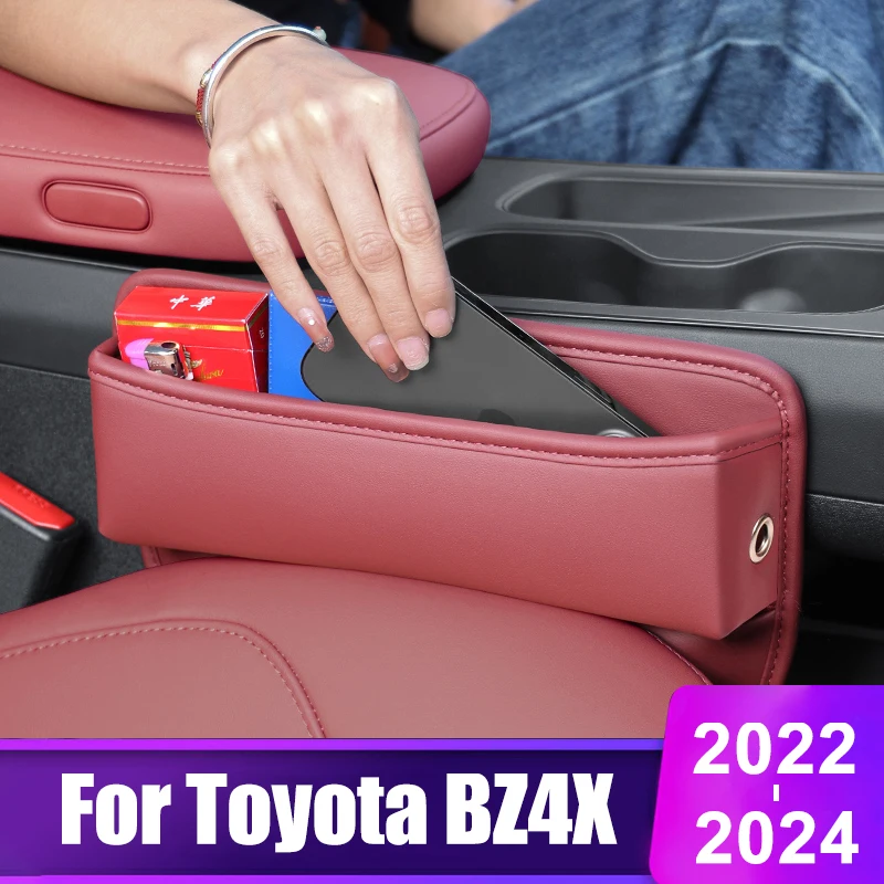 

For Toyota BZ4X EA10 2022 2023 2024 Leather Car Seat Slit Gap Pocket Seat Storage Box Catcher Cup Holder Accessories