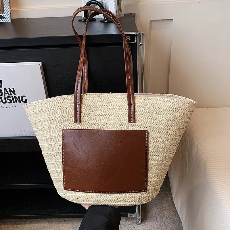 

Large Straw Woven Shoulder Bags for Women 2023 Summer Trend Holiday Tote Bag Female Vintage Beach Handbag Brand Top-handle Bag