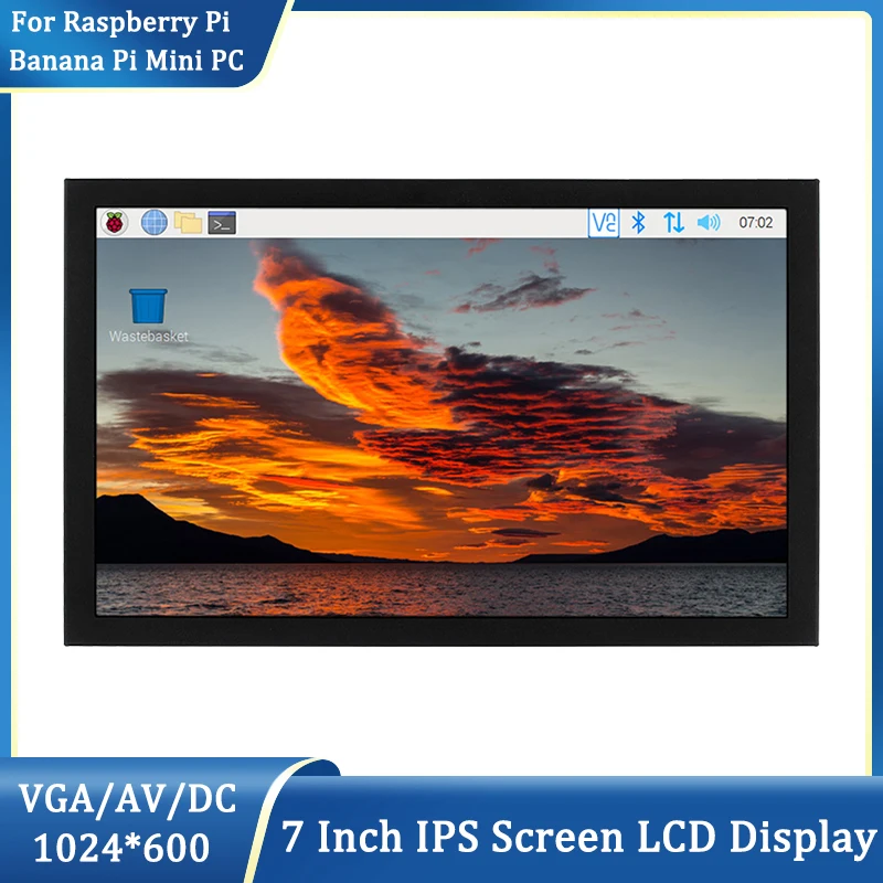 7-дюймовый ЖК-экран 1024*600 с VGA/AV/HDMI видеовходом для CCTV монитора безопасности DVD Raspberry