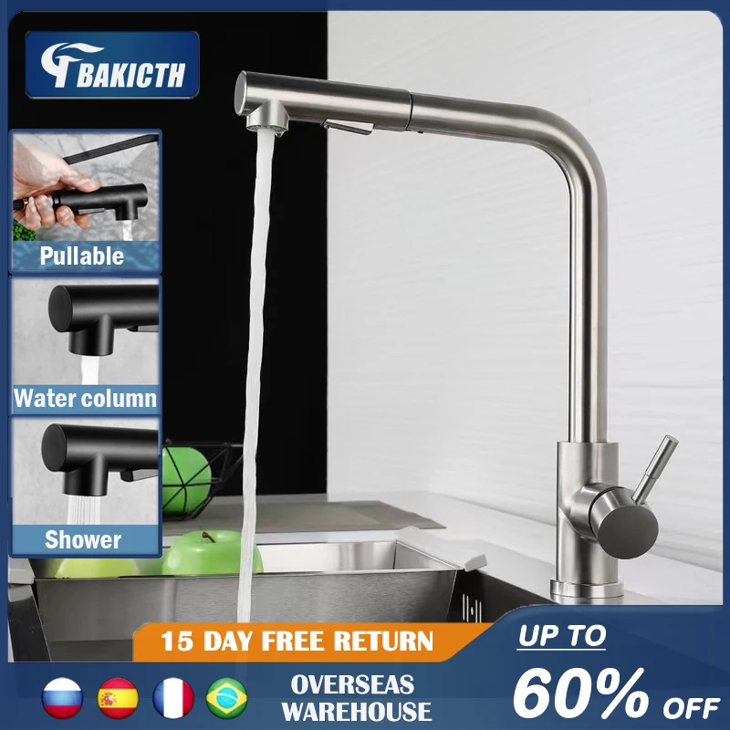 

Black Pull Out Kitchen Sink Faucet Two Model Stream Sprayer Free Shipping Nozzle Stainless Steel Hot Cold Wate Mixer Tap Deck