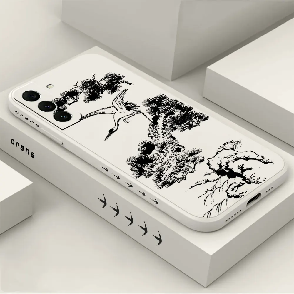 

Ink And Wash Crane Phone Case For Samsung Galaxy S23 S22 S21 S20 Ultra FE 5G S11 S11E S10 10E S9 Plus Lite 4G Cover Fundas Cqoue