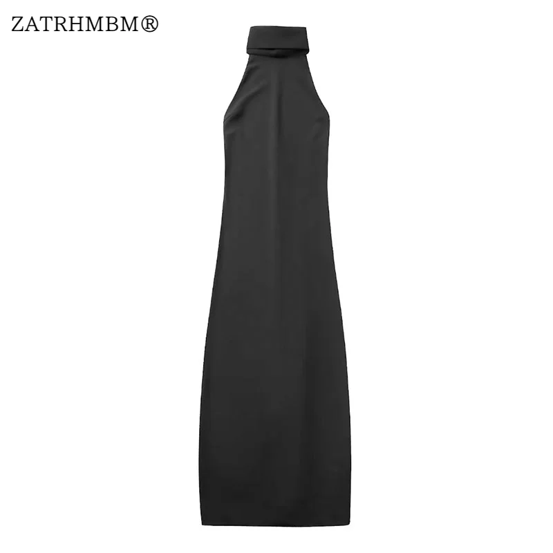 

Новинка 2023, модное женское черное платье ZATRHMBM с воротником-халтером, винтажные сексуальные женские платья с открытыми плечами и открытой спиной, женские платья