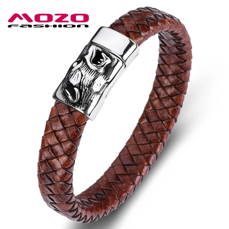 

MOZO FASHION Men Retro Leather Bracelets Stainless Steel Trendy High Quality Bangle Boy Gifts Casual Multiple Styles Jewelry