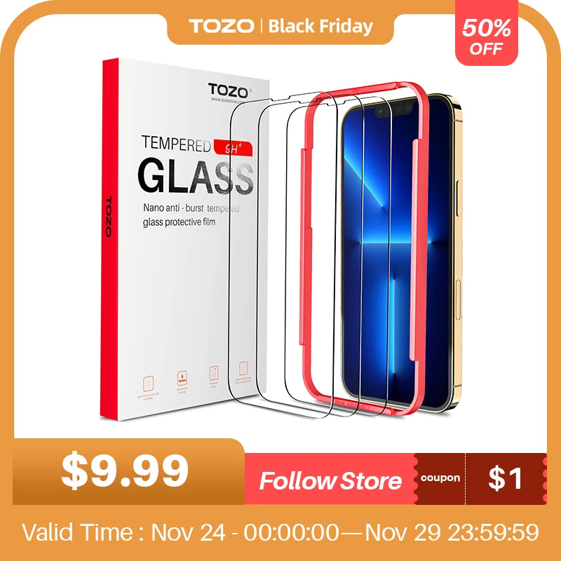

TOZO 3 Pcs Screen Protective for iPhone 13 Pro Max 6.7 Inch 0.26mm 9H Hardness 2.5D Mobile Phone Tempered Glass Protector