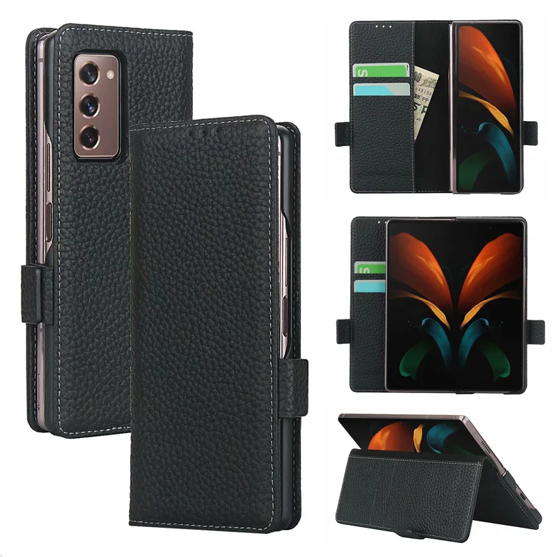 

Flip Genuine Leather Case for Samsung Galaxy Z Fold2 5G Luxury Stylish Wallet Card Slots Phone Case Cover for Samsung Z Fold 2