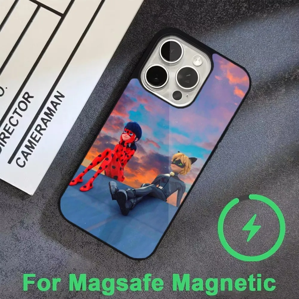 M-Miraculous Noir-L-Ladybug-s Phone Case For iPhone 16 15 14 13 12 11 Pro Max Plus Mini Magsafe Magnetic Wireless Charging