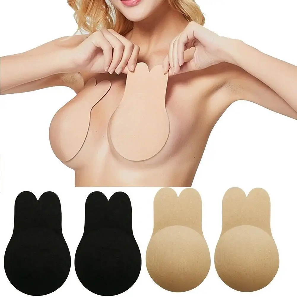 

Women Push Up Bras Self Adhesive Silicone Strapless Invisible Bra Reusable Sticky Breast Lift Tape Rabbit Nipple Cover Bra Pads