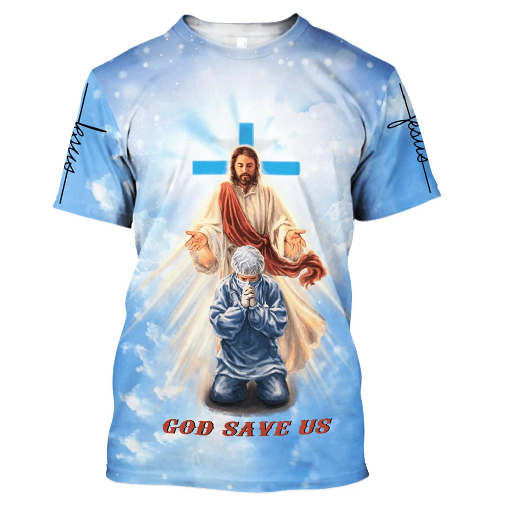 

Summer Casual All match Jesus Christ 3D Print Men's T-Shirt Round Neck Short Sleeve Street Style Oversized T-shirt Men's Clothin