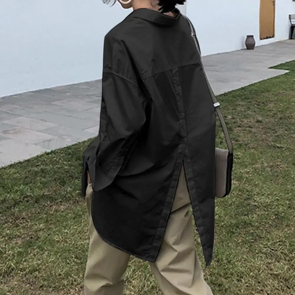 

Women Long-sleeved Shirt Chic Versatile Women's Blouses Single-breasted Back Buttoned Soft for Commuting Work Style Side Split