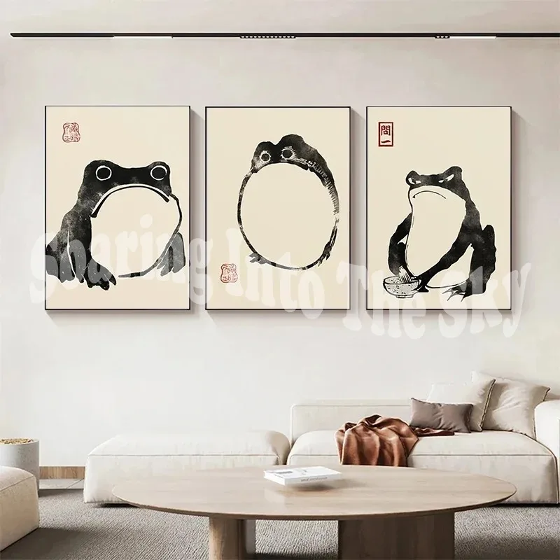 3pcs Japanese Matsumoto anime Frog Poster Vintage Ukiyo-e Print Painting Wall Art Living Room Bedroom Decor