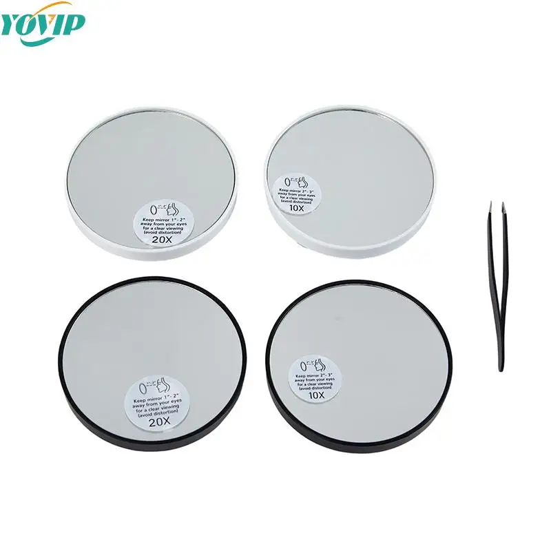 1Pc 10X/20X Pocket Portable Travel With Tweezer Magnifying Mirror Dorms Round Shaving Bedroom Compact Suction Cup ABS For Makeup
