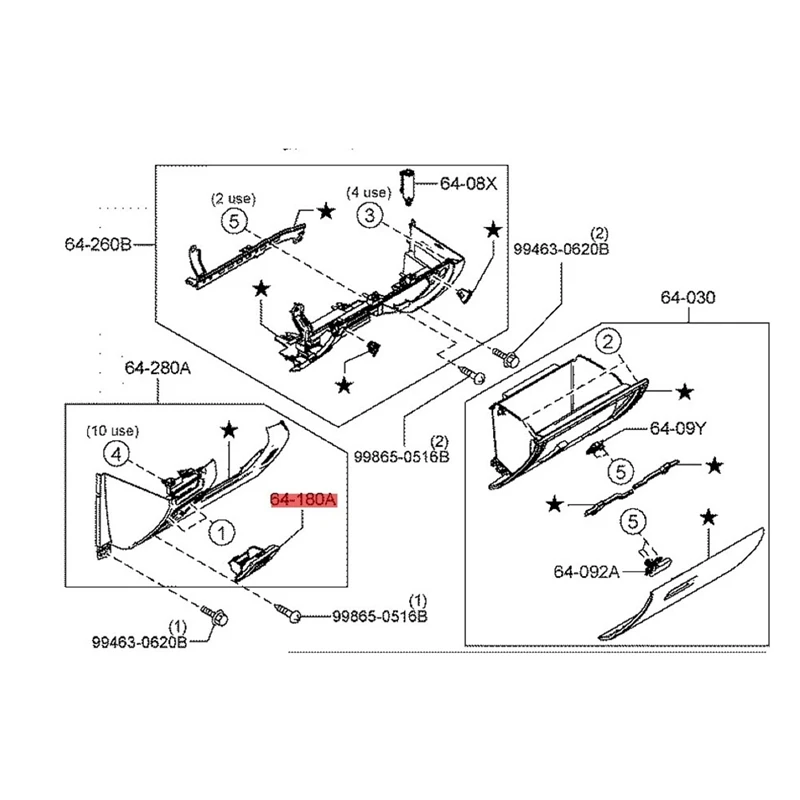 Car Dashboard Storage Box Drawer Glove BDGF-64-180 BELG64180 For Mazda 3 BP 2018-2024 BDGF64180 BELG-64-180