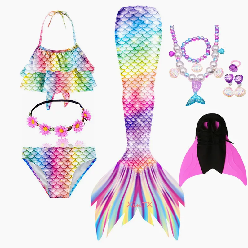

Костюм для девочек с хвостом Русалочки, купальный костюм для вечевечерние, косплей, Детский комплект бикини маленькой Русалочки, купальный ...