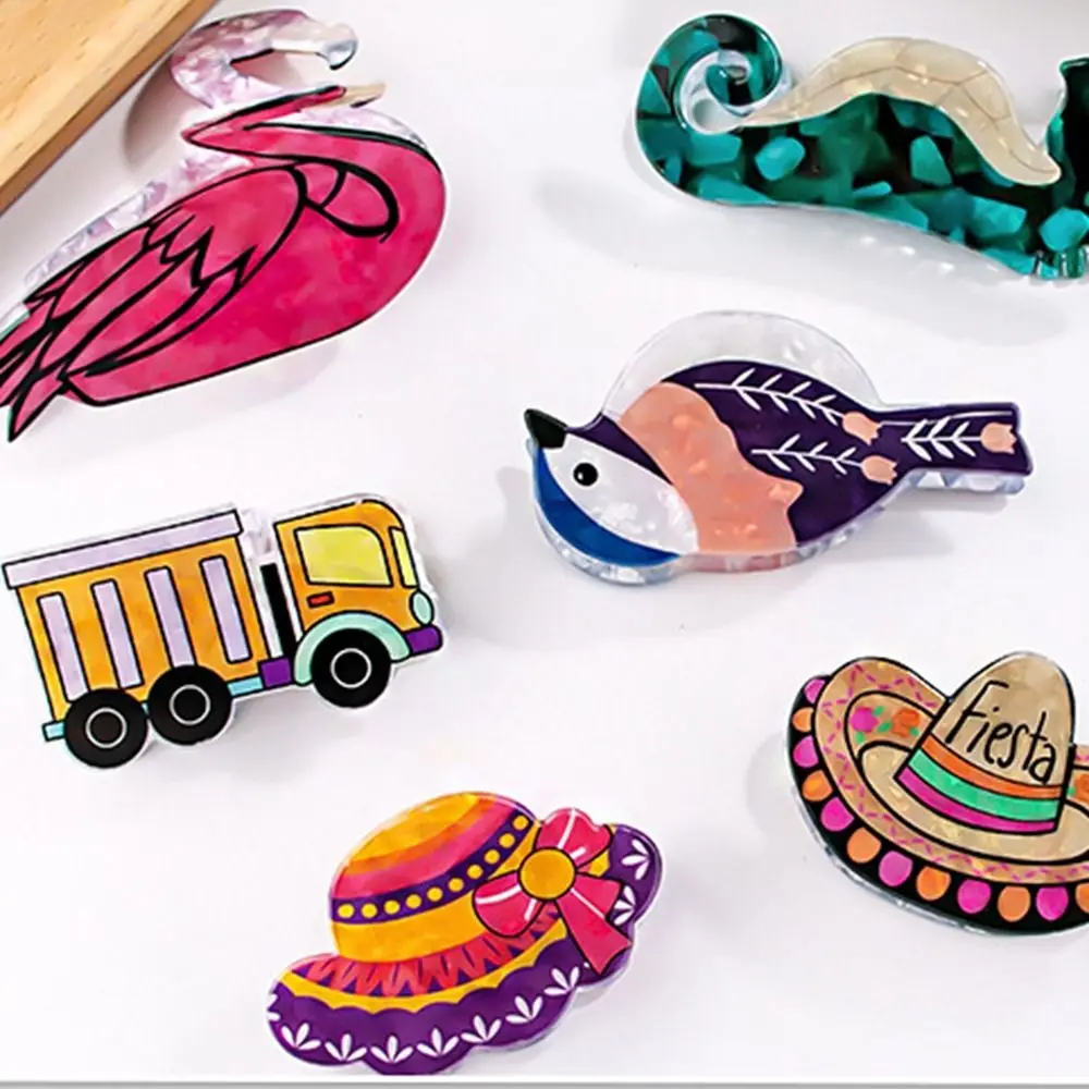 Акриловая заколка для волос в виде животных милая соломенная шляпа с захватом