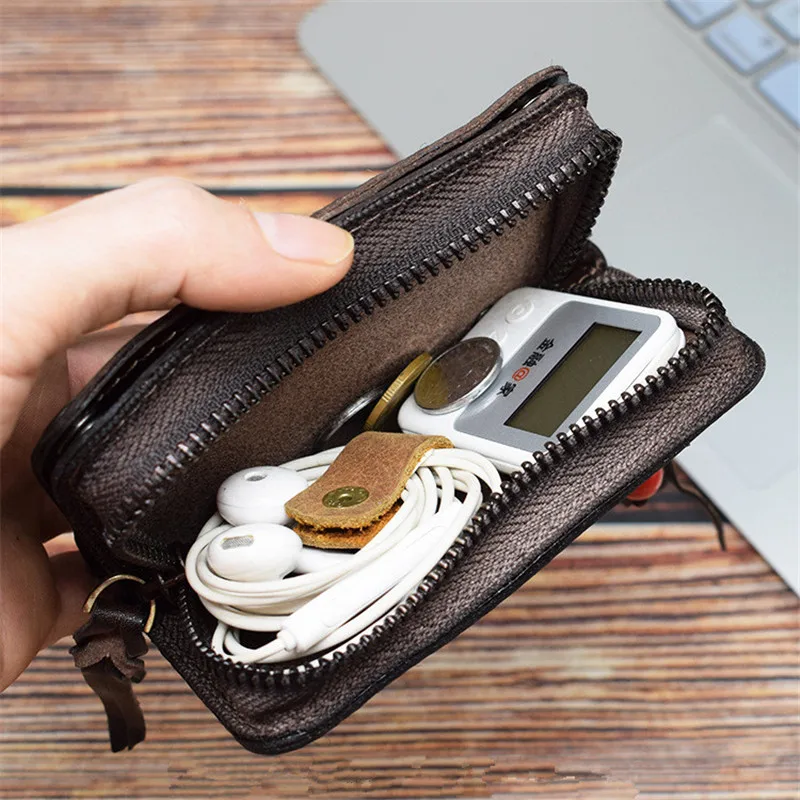 Simple vintage organizer genuine leather men women key case fashion natural first layer cowhide car driving license coin purse