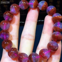 12mm natural cacoxenite auralite 23 bracelet red purple rutilated quartz round beads bangle women men aaaaa