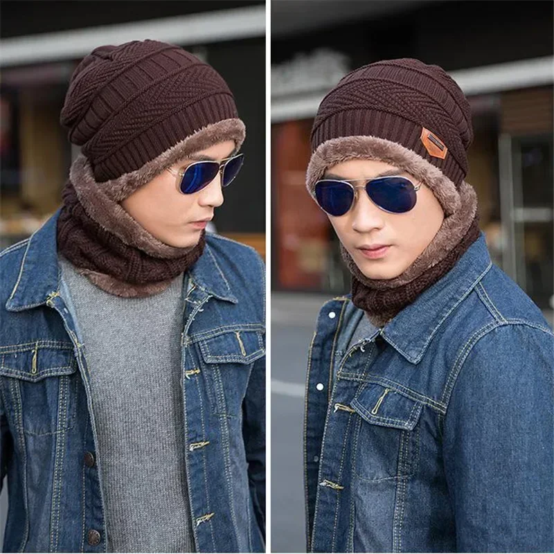 Мужская модная зимняя шапка-бини шарф повседневная вязаная Балаклава шапки