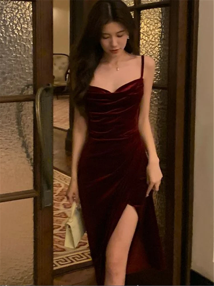 

Sweetheart Spaghetti Strap Side Seam High Slit Sexy Modern Evening Dresses Party Dress Evening Dresses for Wedding