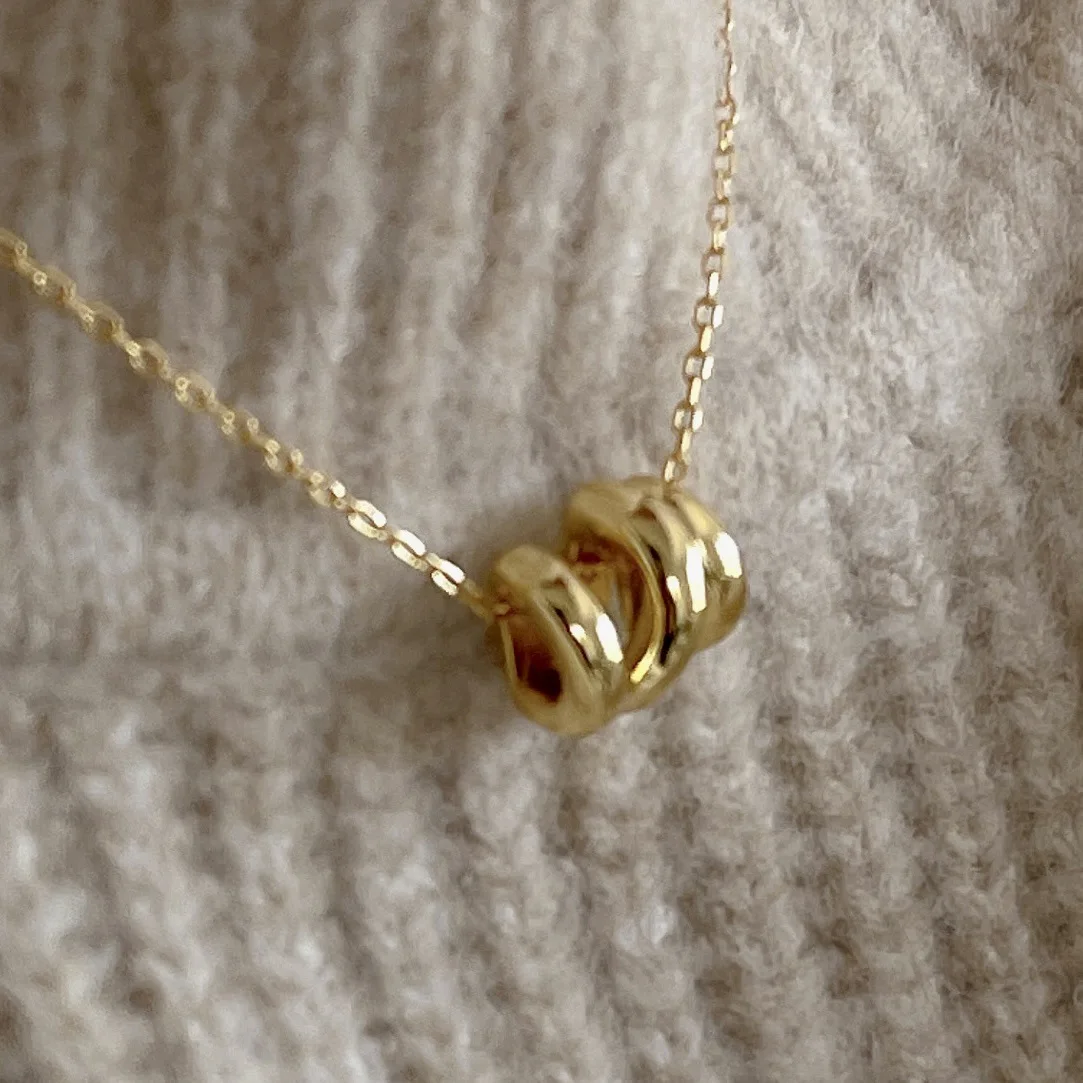 

18K Gold 925 Sterling Silver Necklace Folds Ripple Pendant Necklace Original For Women Fine Jewelry 2021 Trend Charms