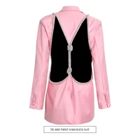 2022 spring fall hollow out womens coat female lapel collar long sleeve slim sexy backless diamond blazer tops fashion jacket