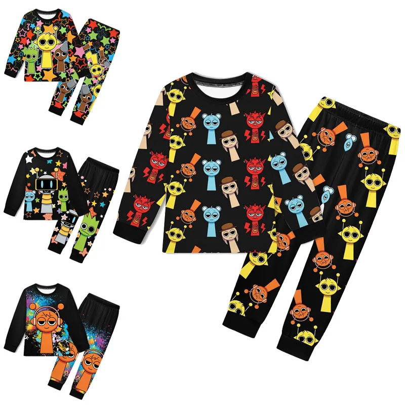 Sprunki Plush Clothes Fall Kids Game Incredibox Pajama Sets Baby Girls Long Sleeve Tops Pants 2pcs Set Teen Boys Daily Sleepwear