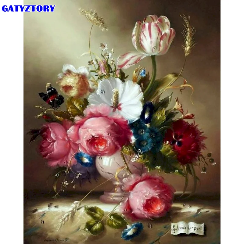 

GATYZTORY Painting By Numbers Flowers Picture Handpainted Paint By Numbers For Adults Paintings On The Wall For Home Decor Frame