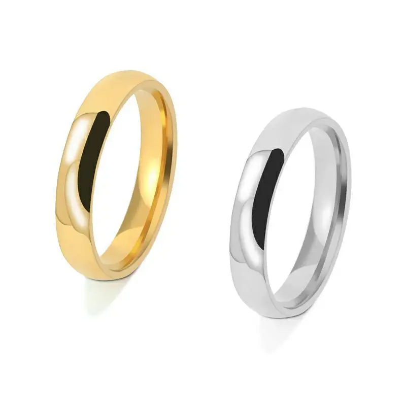 

4MM Titanium Steel Simple Gold Silver Color Couple Wedding Ring Lovers Women Men Fashion Jewelry Wholesale