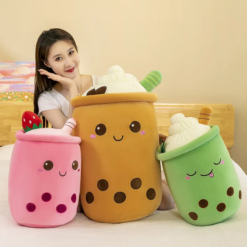 

Cute Boba Milk Tea Plushie Toy Soft Stuffed Apple Pink Strawberry Taste Milk Tea Hug Pillow Balls Bubo Tea Cup Cushion