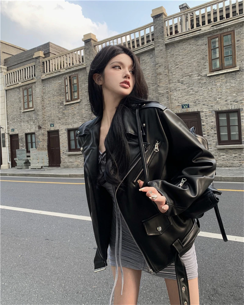 Spring Autumn Faux Leather Jackets Women Loose Casual Coat Female Motorcycles PU Outwear Zipper Outfit Short Female Jacket enlarge