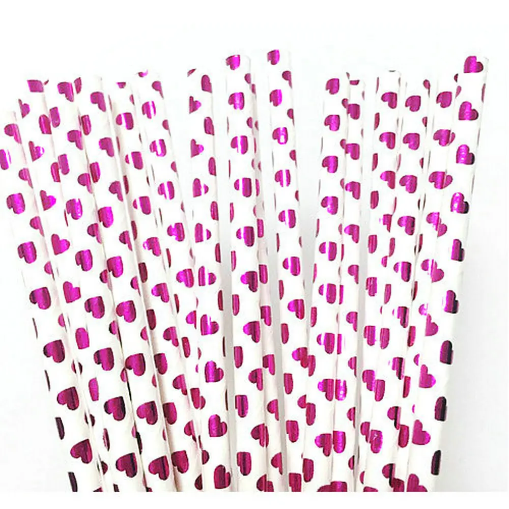 25 шт. бумажные соломинки в полоску форме сердца