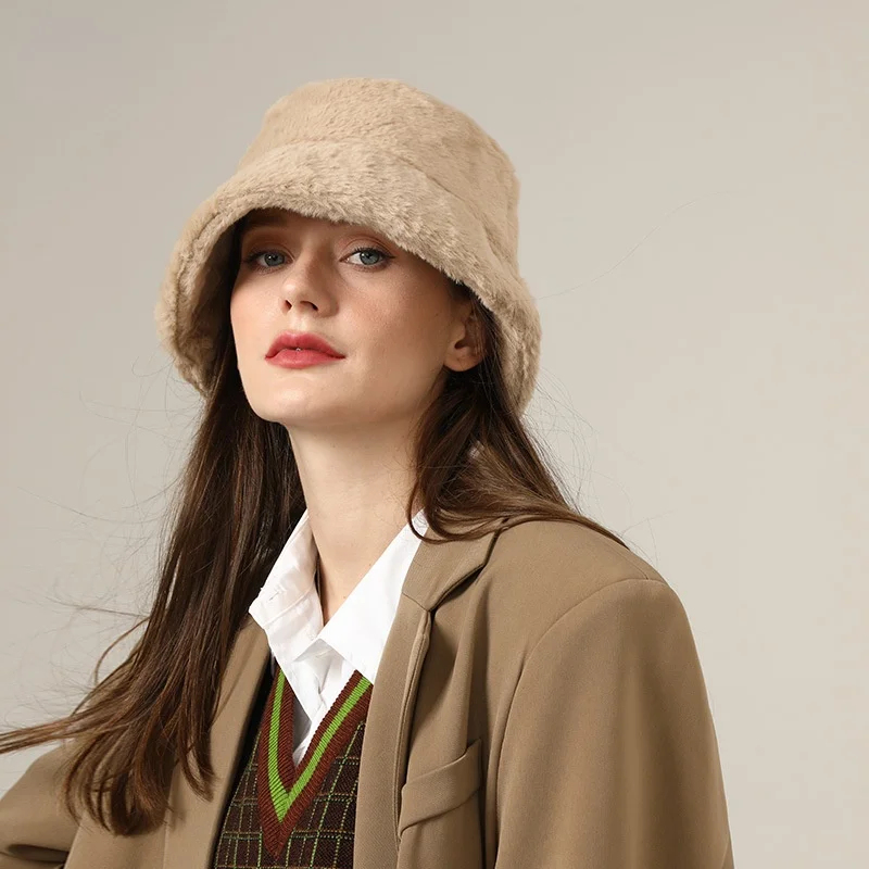

Unisex Trendy Hat Spring Autumn Outdoor Plush Style Bucket Hats Trendy Outdoor Winter Vacation Cap Warm Knitted Accessories
