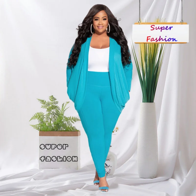 

WSFEC L-4XL 2022 plus size women clothing fashion casual long sleeve winter fall outfits two piece sets pant suits wholesale