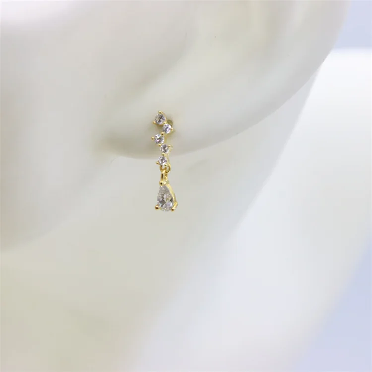 

ZFSILVER S925 Sterling Silver Fashion Diamond-set Zircon Dangle Waterdrop Stud Earrings Jewelry For Women Charm Party Girl Gift