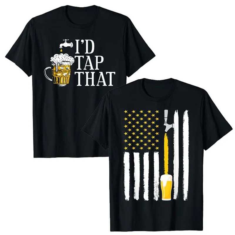 

Funny Beer Drinker I'd Tap That Craft Beer Brewery Lovers T-Shirt American Flag USA 4th of July Brewery Tee Tops Drinker Outfits