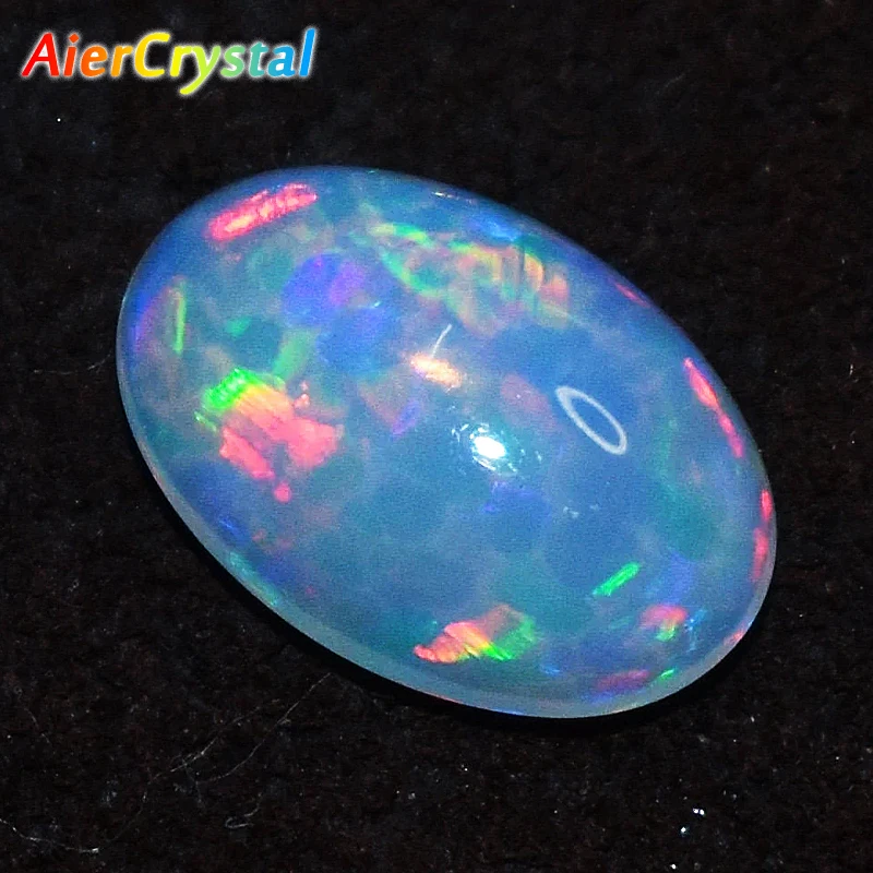 

Lab Created Opal Gemstone Oval Egg Shape 7x9mm Dark Blue Fire Color Opal Flatback Cabochon Beads Stone for Ring Jewelry Making
