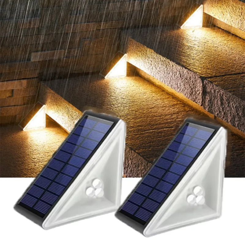 Уличные солнечные ступенчатые фонари теплый белый RGB треугольник IP67