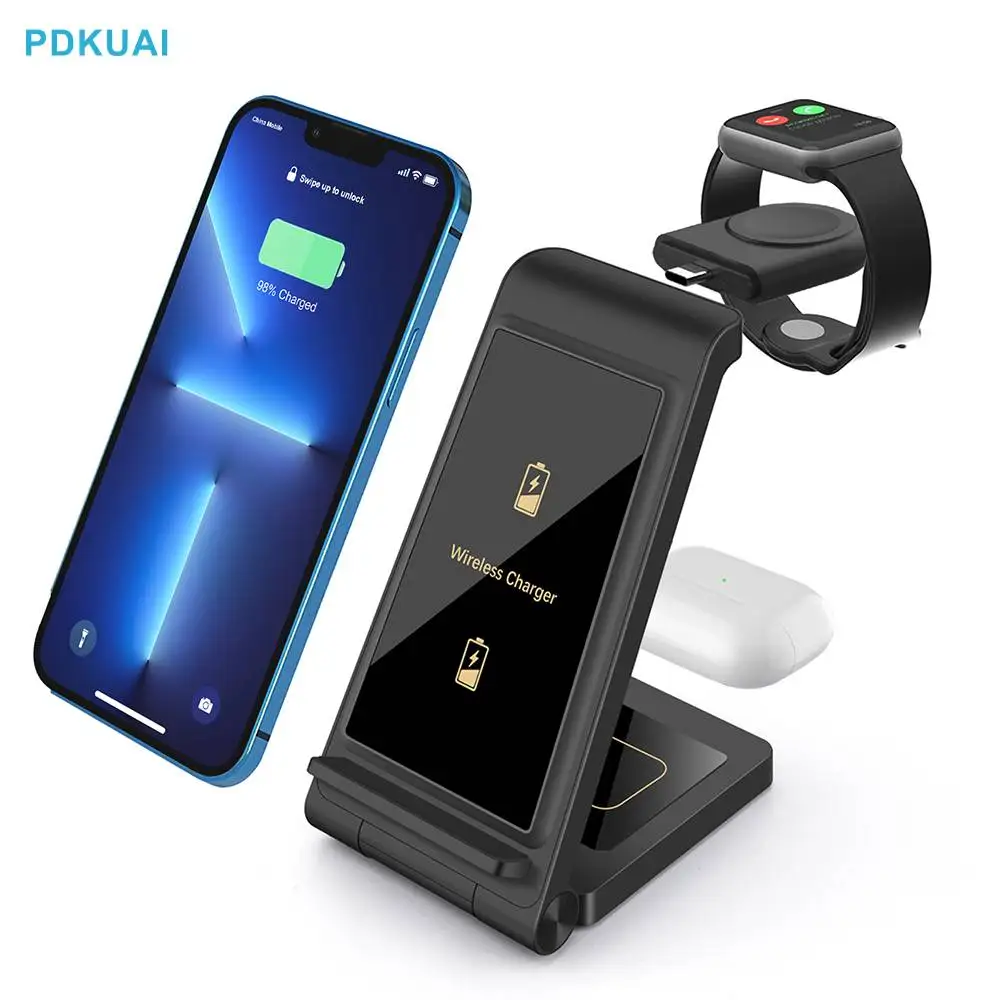 

Беспроводное зарядное устройство 3 в 1, док-станция для быстрой зарядки iPhone 14 13 12 11 Pro Max X 8 Airpods 3 Pro Apple Watch 8 7 SE 6, 25 Вт