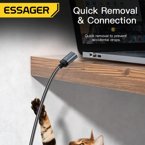 Магнитный зарядный кабель Essager 60 Вт, кабель USB C к типу C, 3A PD, быстрая зарядка для IPhone 14 13 Samsung, провод зарядного устройства для ноутбука