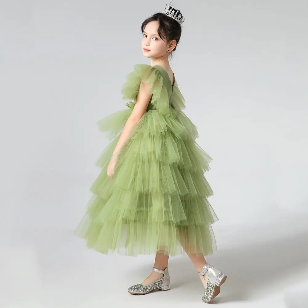 

2022 Kids Girls Elegant First Bridesmaid Lace Princess Long Dresses Children Clothing Costume Party Wedding Sleeveless Dress L46