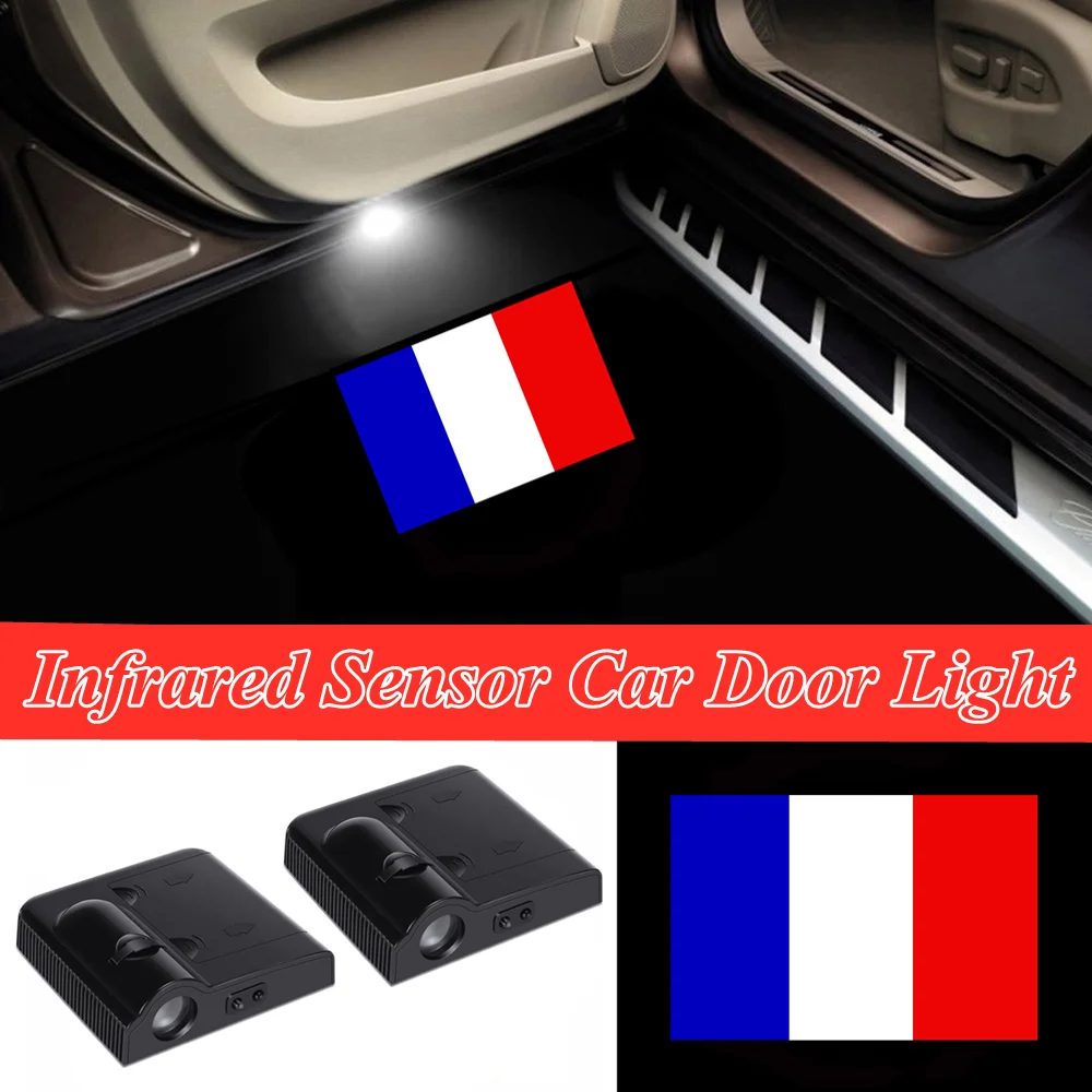 

2x France Logo Car Door LED French Flag Welcome Laser Projector Shadow Lights Car Interior Decoration Accessories