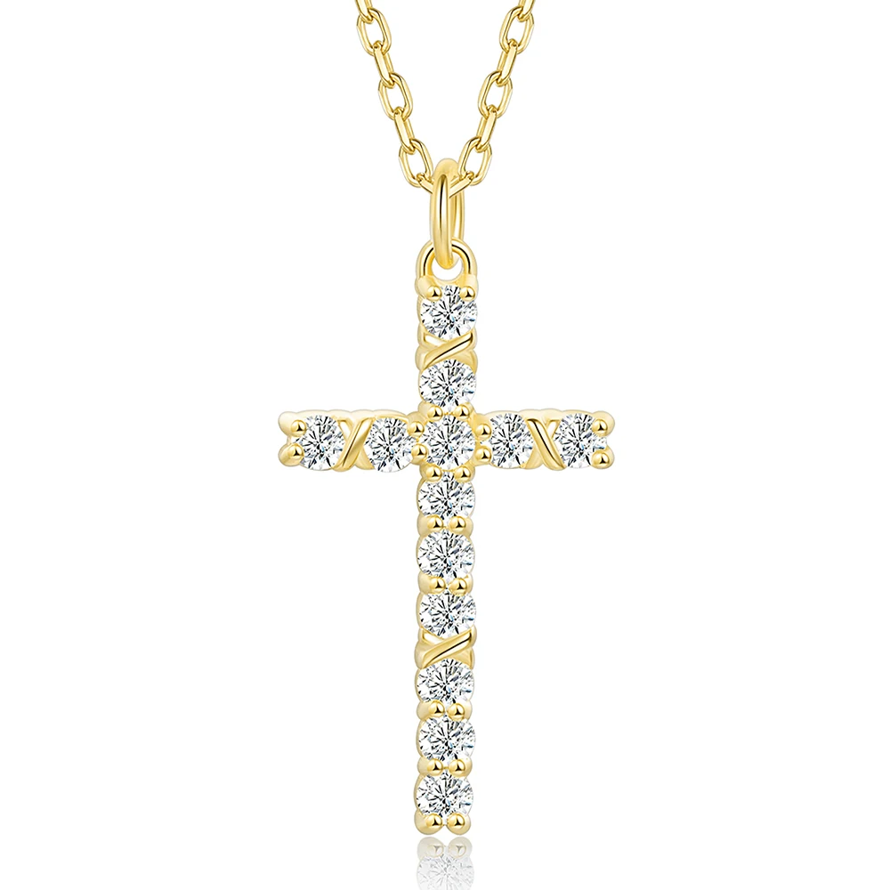 Gold Cross Necklace 925 Sterling Silver Elegant Zircon Religious Jewelry Dainty Christian Pendant Mother's Day gift for Women