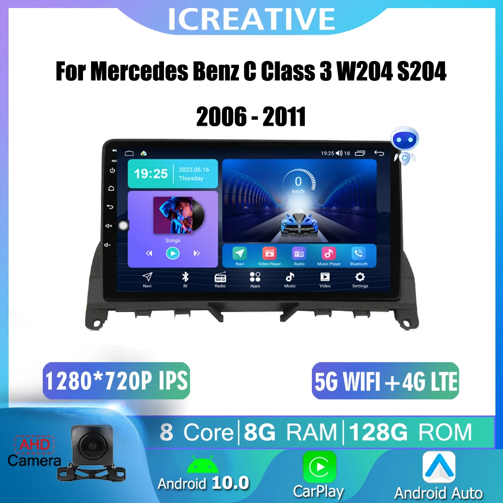 

Android Autoradio 4G WIIF For Mercedes Benz C Class 3 W204 S204 2006-2011 Auto Radio GPS Navigation Video Carplay DSP BT Stereo