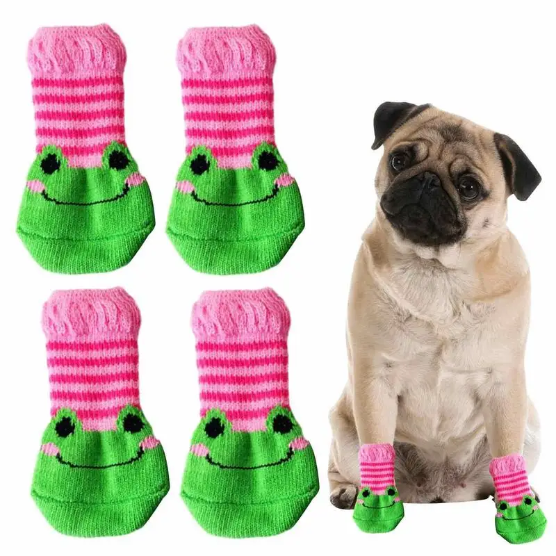 

Anti Slip Dog Socks 2 Pairs Breathable Cartoon Dog Paw Socks Pet Puppy Doggie Grip Socks Cute Paw Protectors For Hardwood Floor