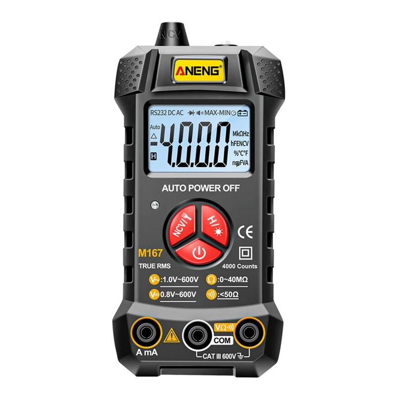 

ANENG M167 Digital Smart Multimeter Transistor Testers 4000 Counts True RMS Auto Electrical Capacitance Meter Temp Resistance