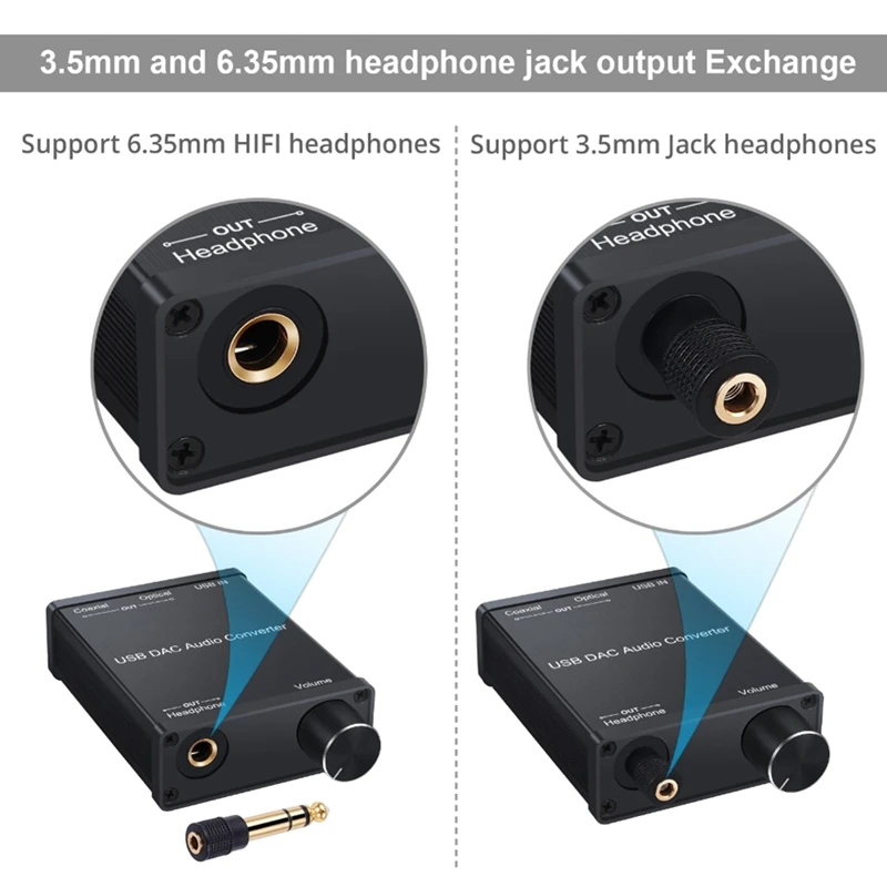 Аудиоконвертер USB DAC, адаптер с усилителем для наушников, USB к коаксиальной SPDIF, цифро-аналоговая звуковая карта 6,35 мм (art.: 3920c1db273ff) - 3920c1db273ff