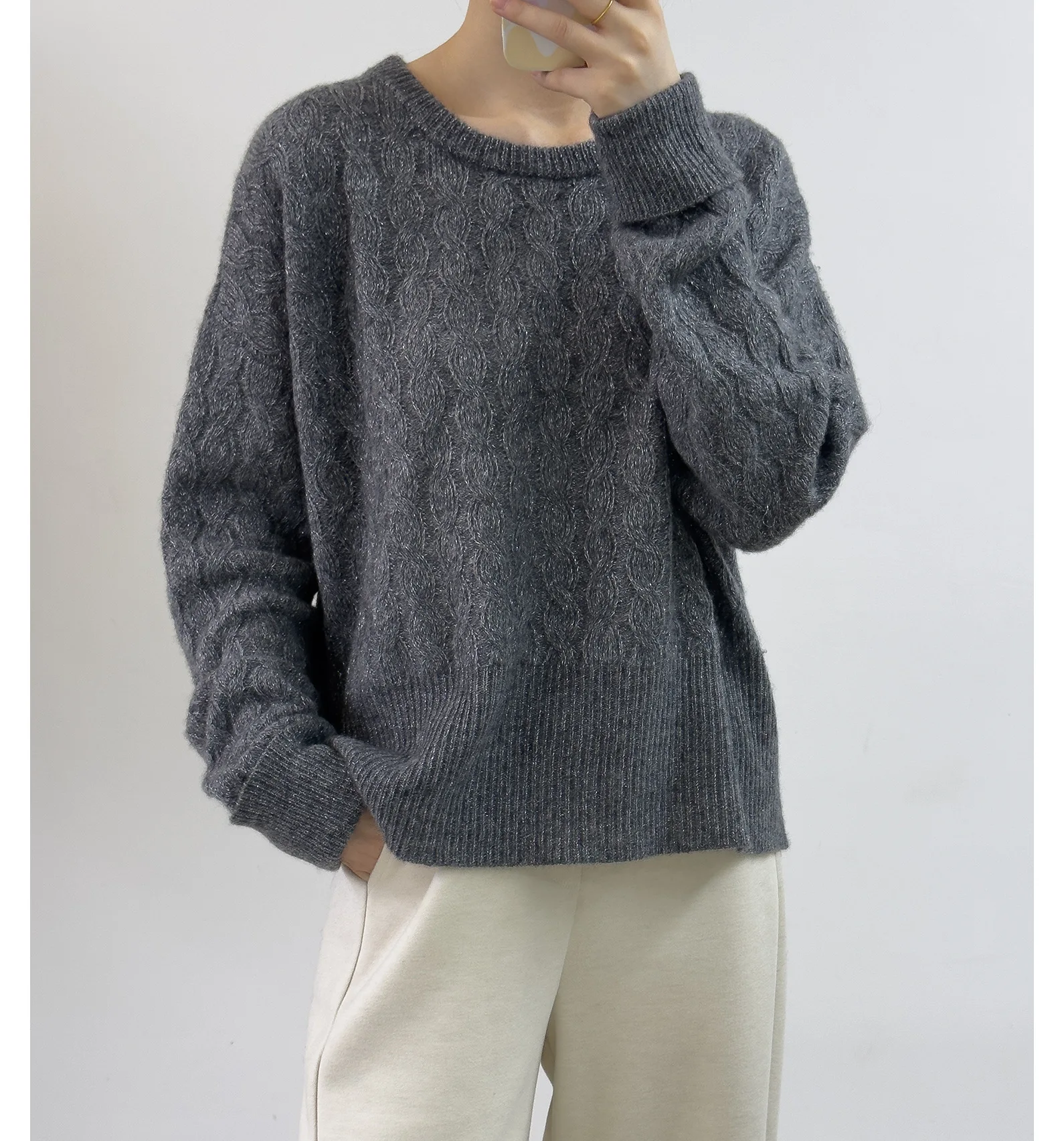 2024 M + новый вязаный свитер из пряжи со звездами и высокой талией свободный