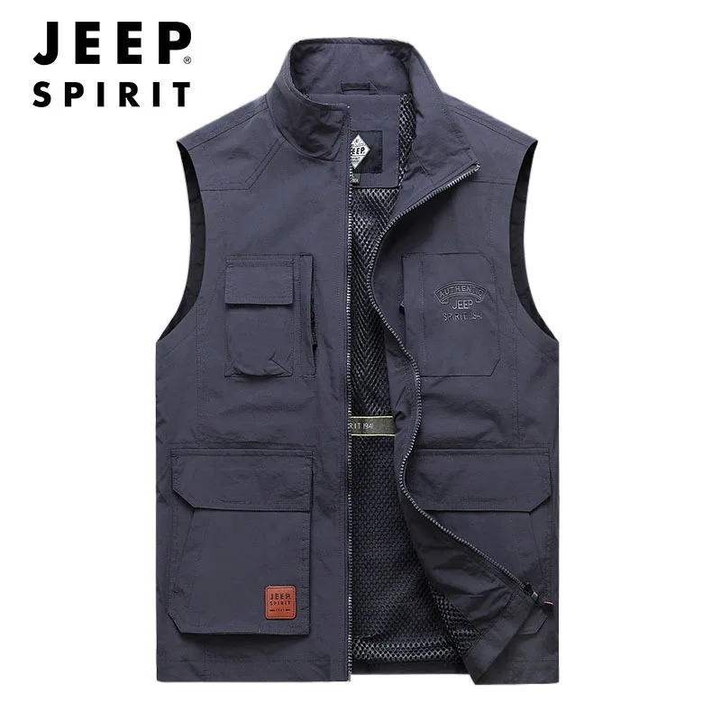 

JEEP SPIRIT men outdoor fishing camping vest spring summer new fashion casual multi-bag waistcoat tooling photography jacket