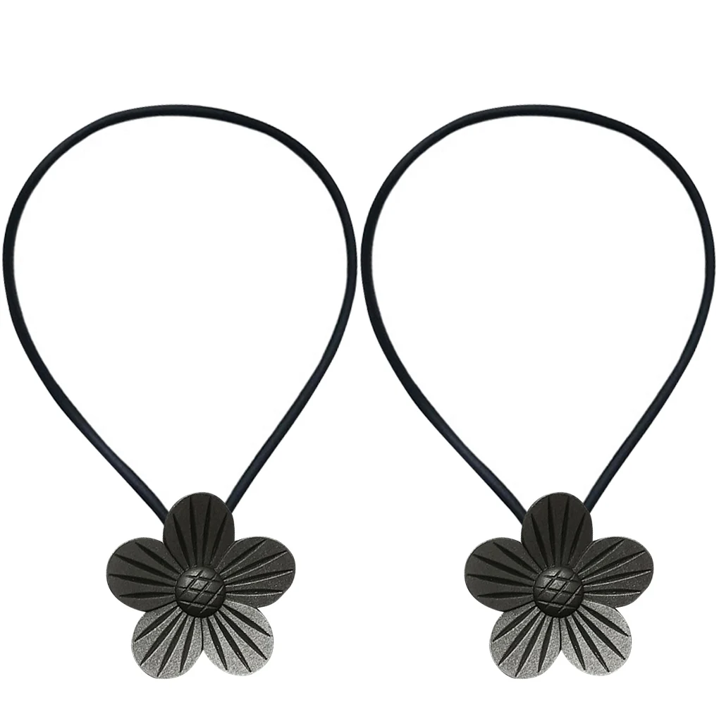 

2Pcs Curtain Tiebacks Window Rope Holder Hook Buckle Metal Flower Drapery Adsorption Strap Decorative Home Accessorie
