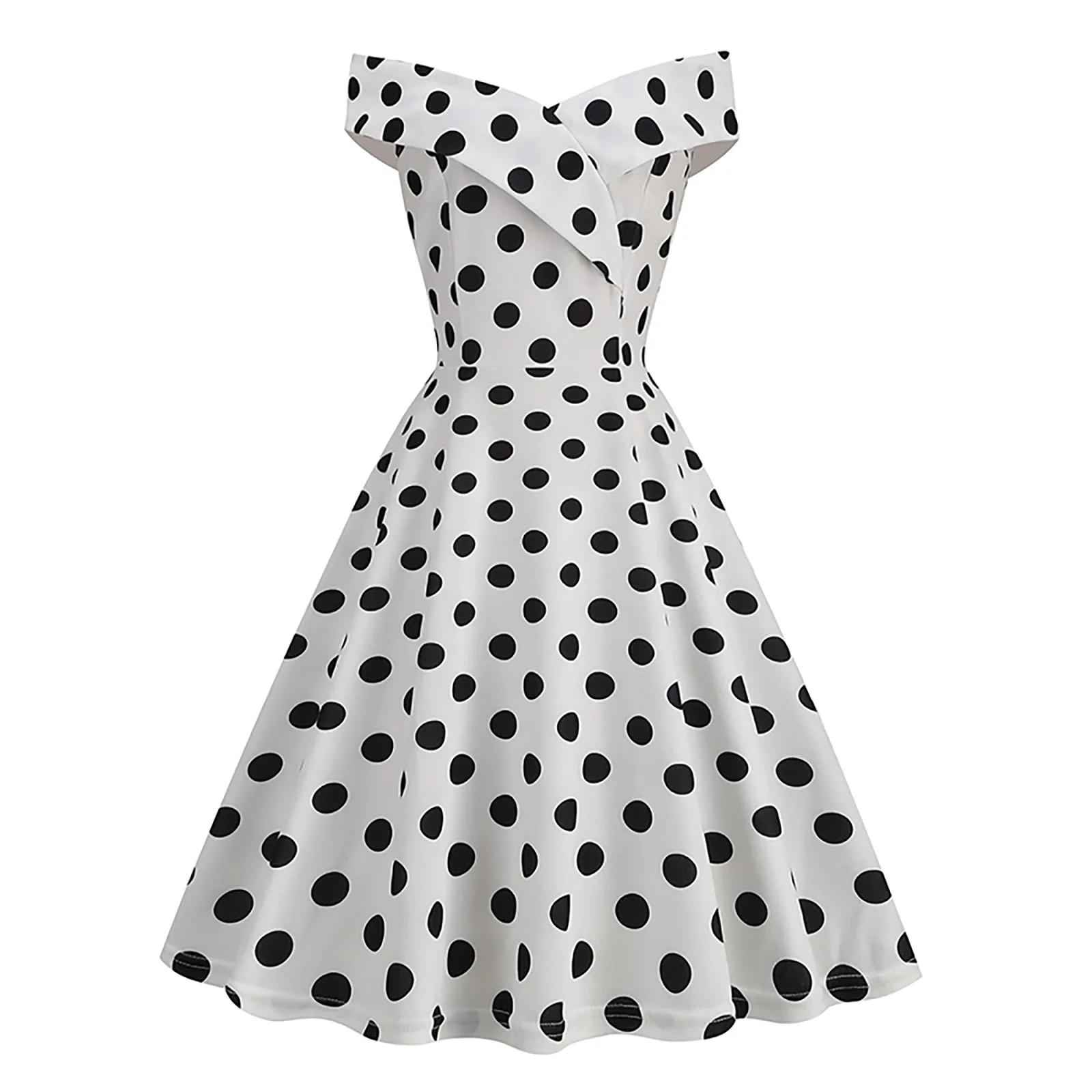 

2023 Women Summer Dresses Off Shoulder V-Neck Retro Vintage 50s 60s Elegant Dress Sexy Polka Dot Rockabilly Party Sundress